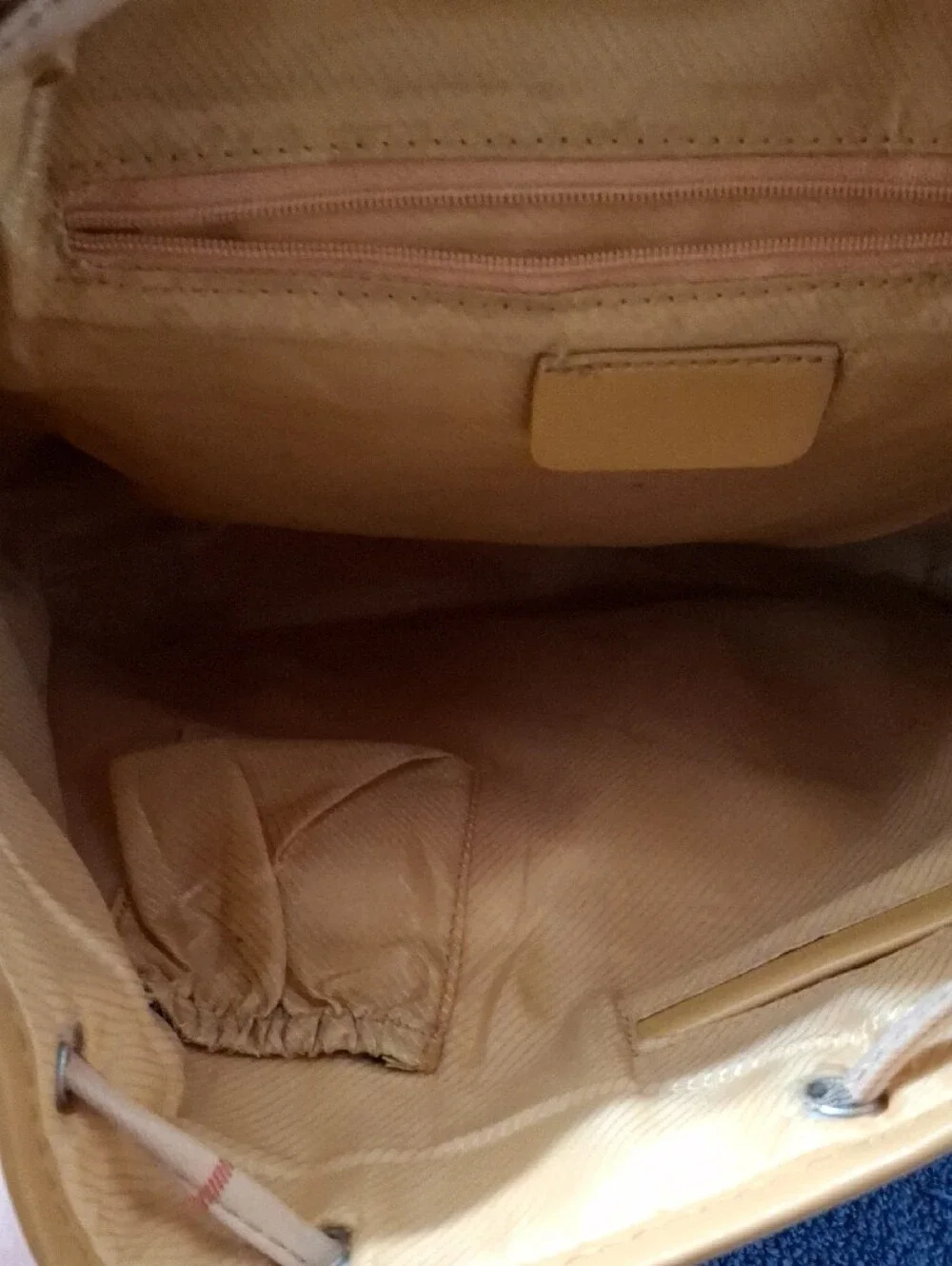 Burberry Tan and Beige Check Drawstring Backpack